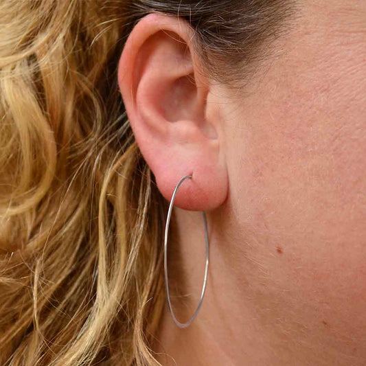 Sterling Silver Hammered Circle Hoop Earrings – Extra Large 50mm Statement Hoops