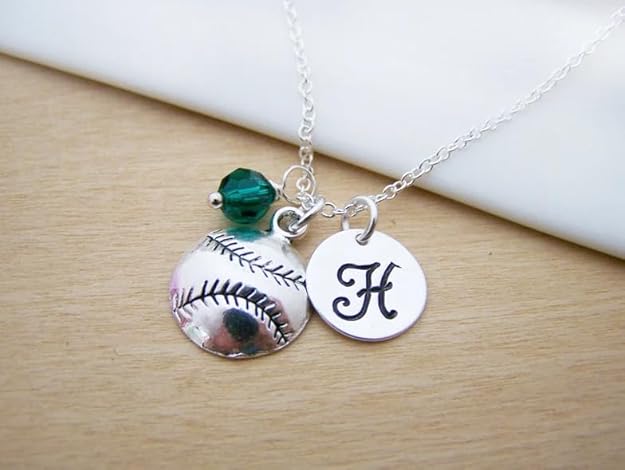 Personalized Baseball Charm Necklace –  Initial Birthstone Jewelry Gift for Her