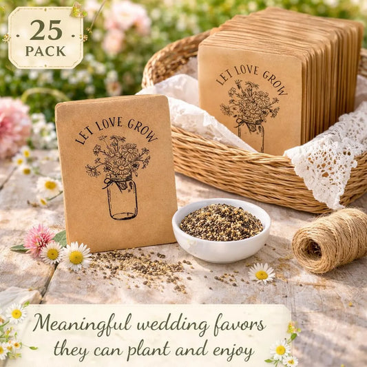 25 Pack Wildflower Seed Wedding Favors – Let Love Grow Mason Jar Packets