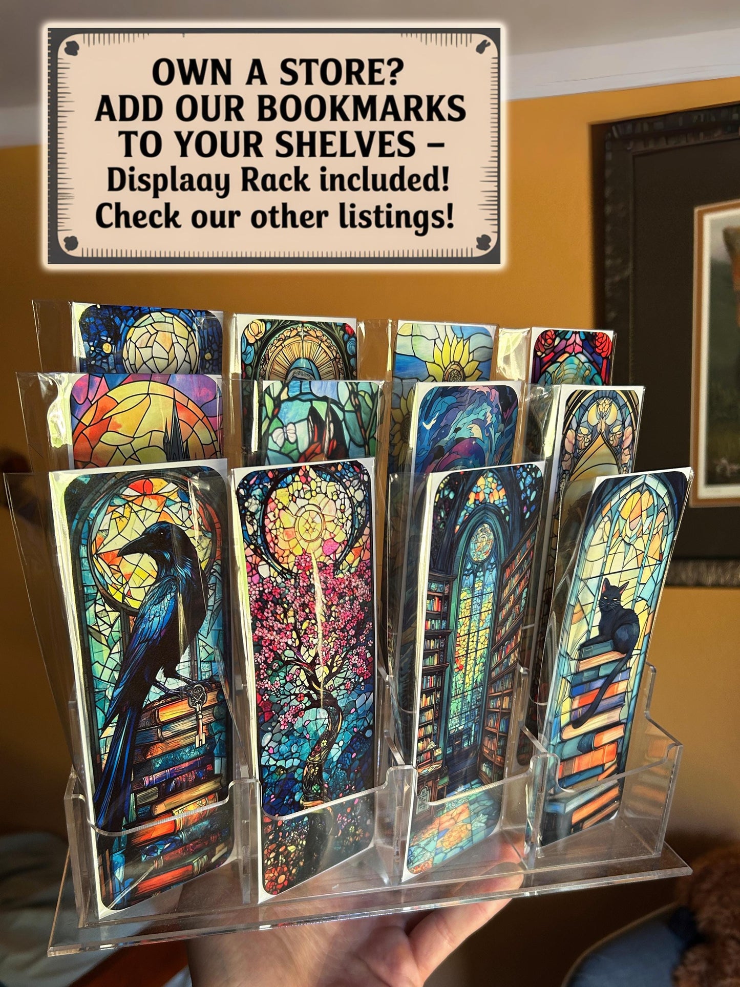 Gothic cathedral and ravens bookmark with stained glass and misty skies | dark fantasy gothic art