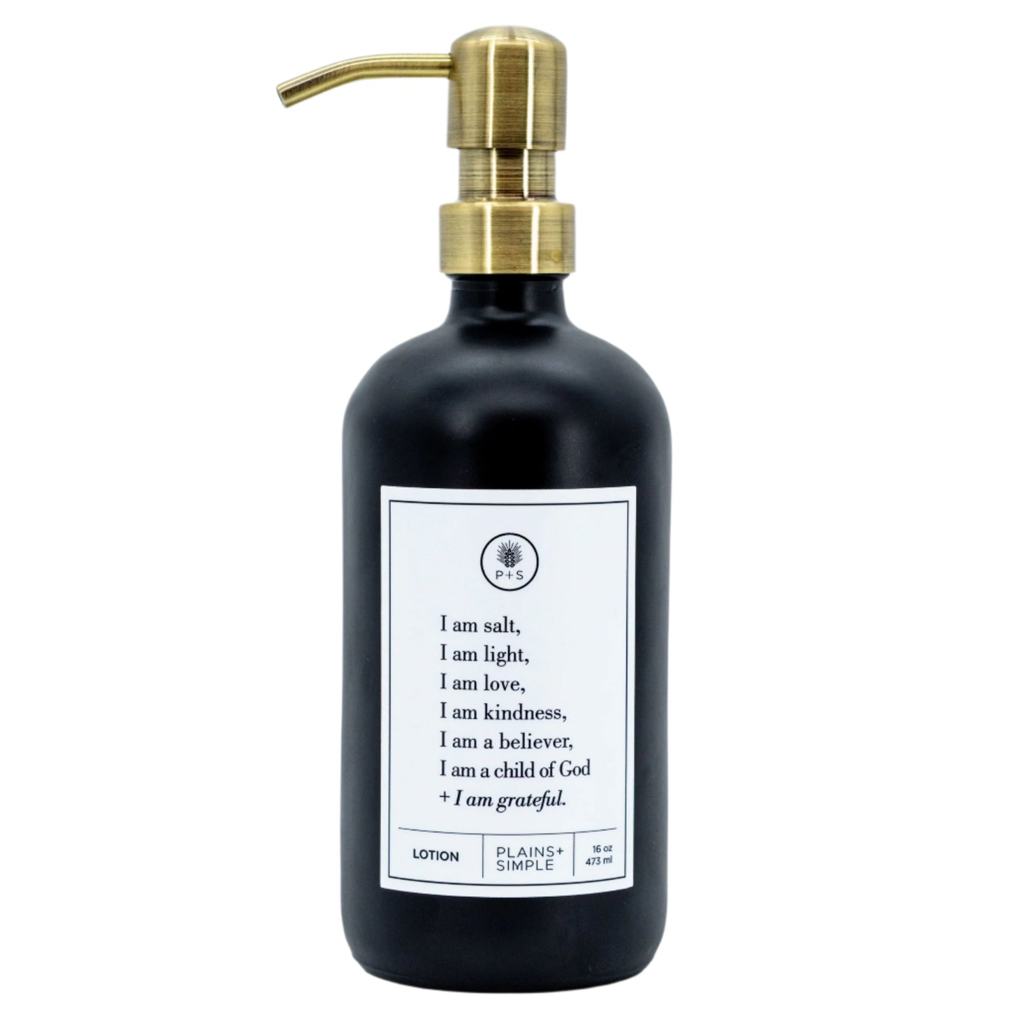 SALE | I Am Grateful Black Glass Dispenser | 16 oz | Plains + Simple