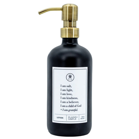 SALE | I Am Grateful Black Glass Dispenser | 16 oz | Plains + Simple