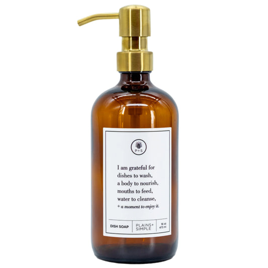 SALE | I Am Grateful Amber Glass Dispenser | 16 oz | Plains + Simple