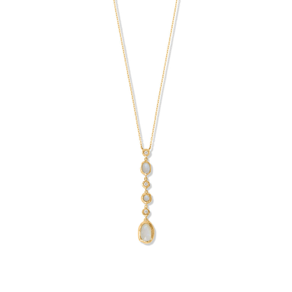 Gold Crystal & Rainbow Moonstone Pendant Necklace
