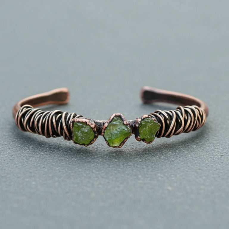 Raw Peridot Cuff - Copper Jewelry Handcrafted For Growth And Renewal