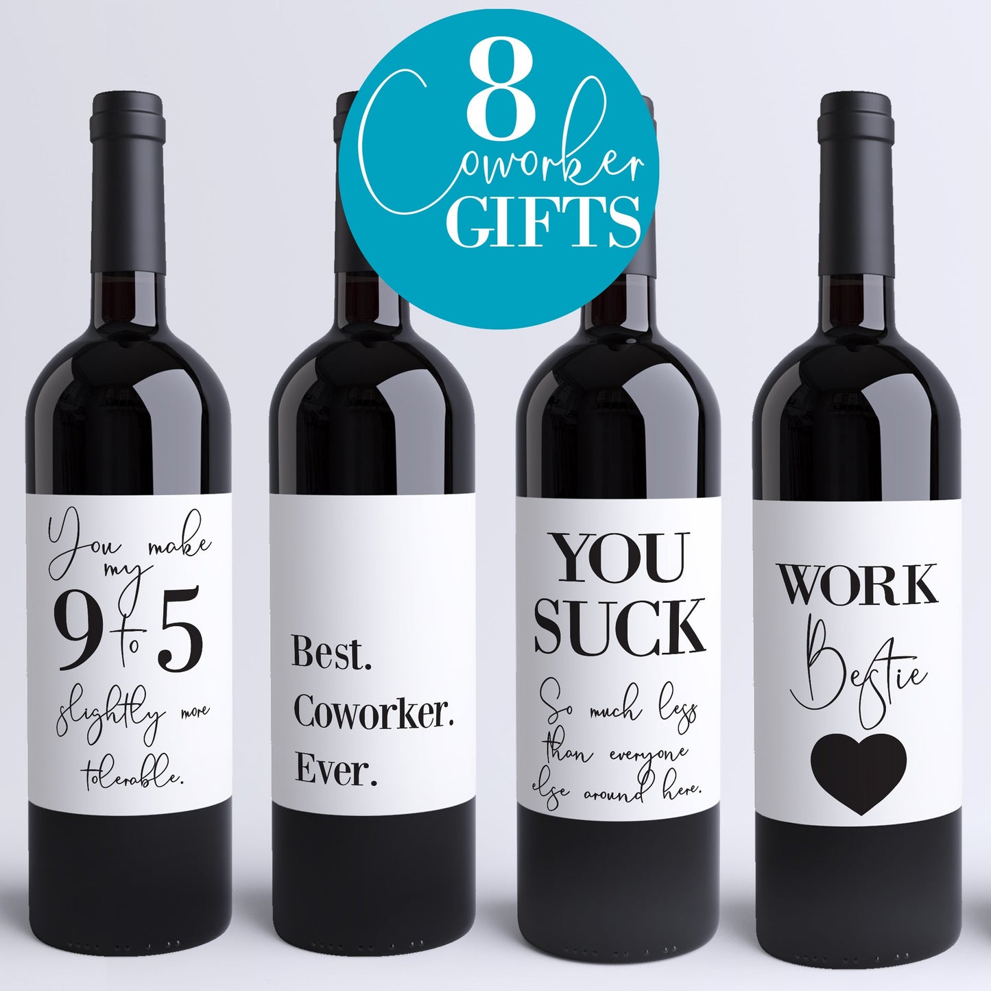 Funny Coworker Wine Labels, Pack of 8