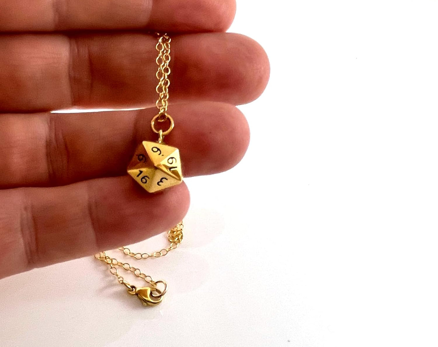 D20 Dice Necklace – 14k Gold Filled DnD Charm Jewelry, Handmade Gift for Her