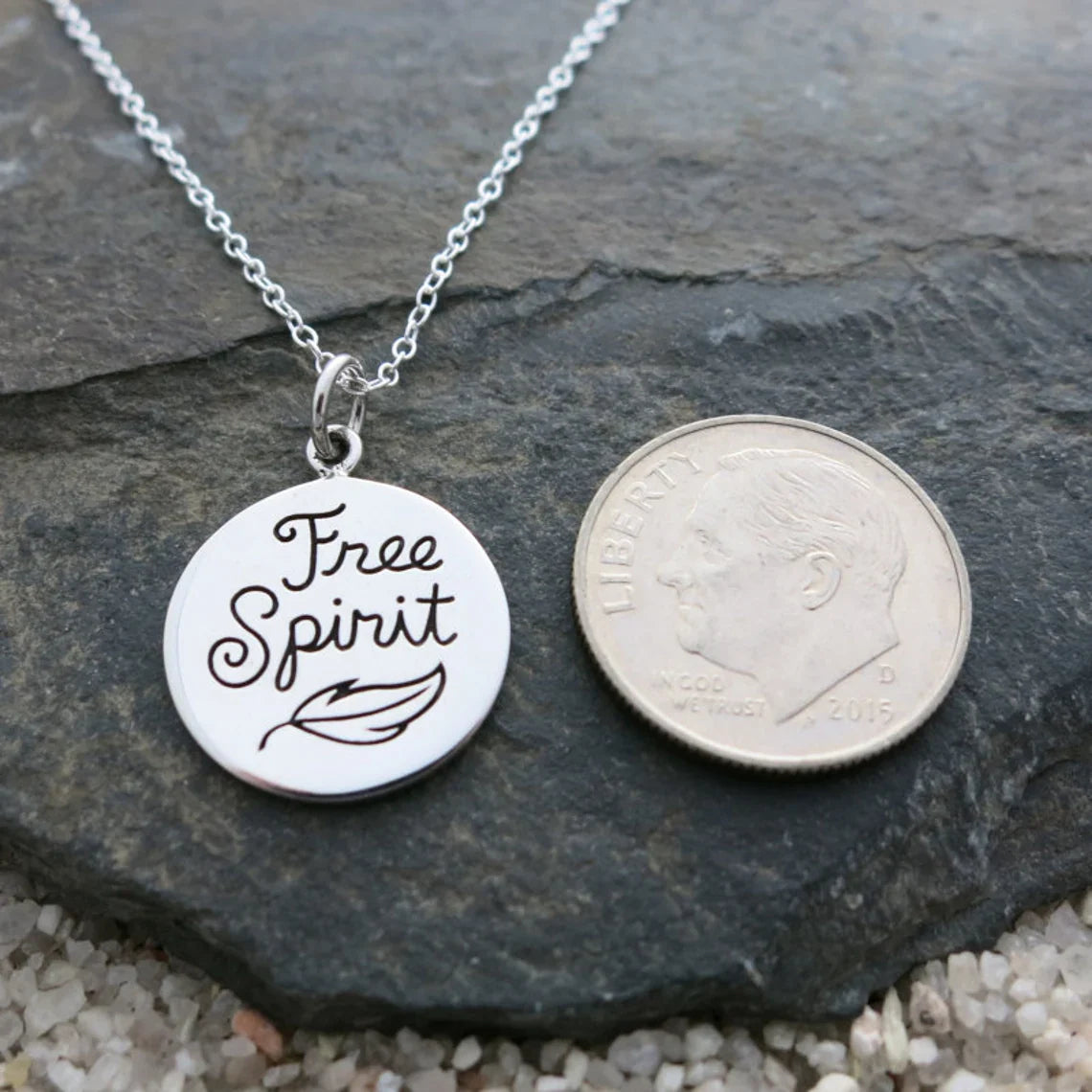 Free Spirit Necklace – Sterling Silver Quote Charm Necklace, Inspirational Gift