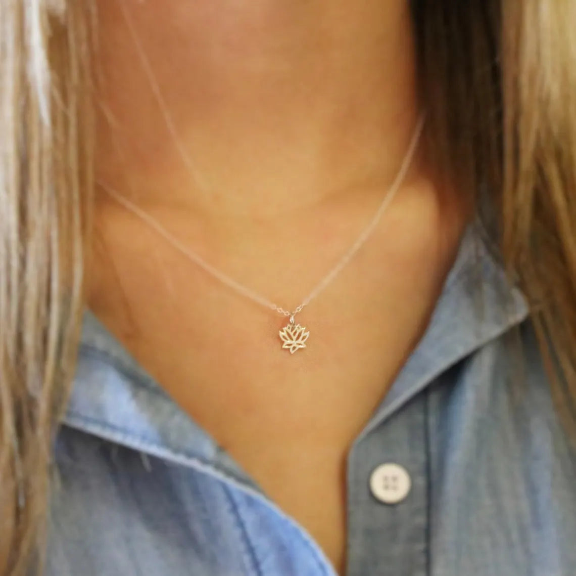 Sterling Silver Tiny Lotus Necklace – 16" Chain
