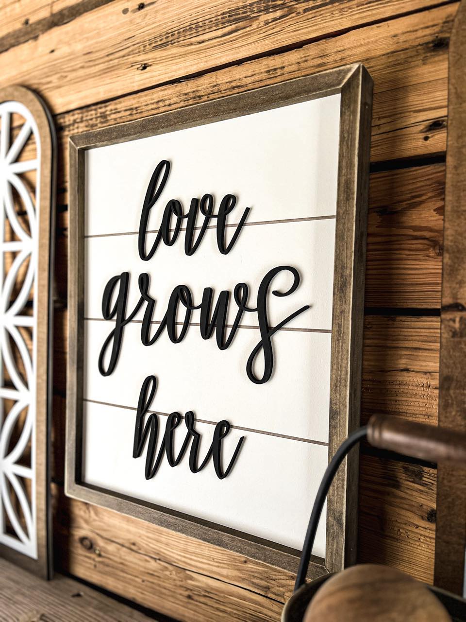 Love Grows Here Sign | Shiplap Raised Lettering Farmhouse Sign