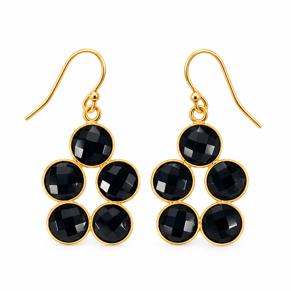 Black Onyx Cluster Earrings – 14K Gold Filled