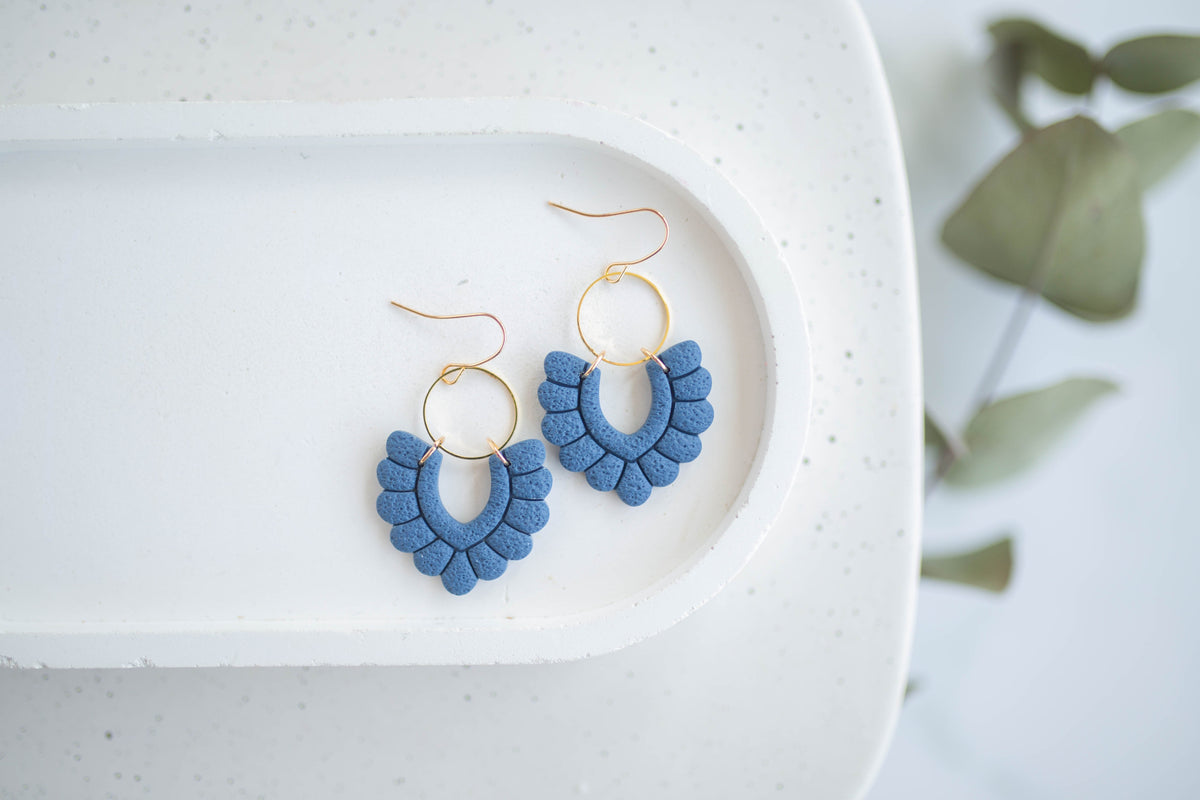 Clay Earrings | Indigo Scallop Dangles | Indigo Daydream Collection
