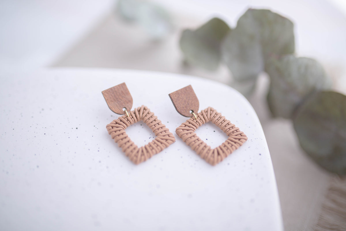 Clay Earrings | Rattan Squares | Picnic Basket Collection
