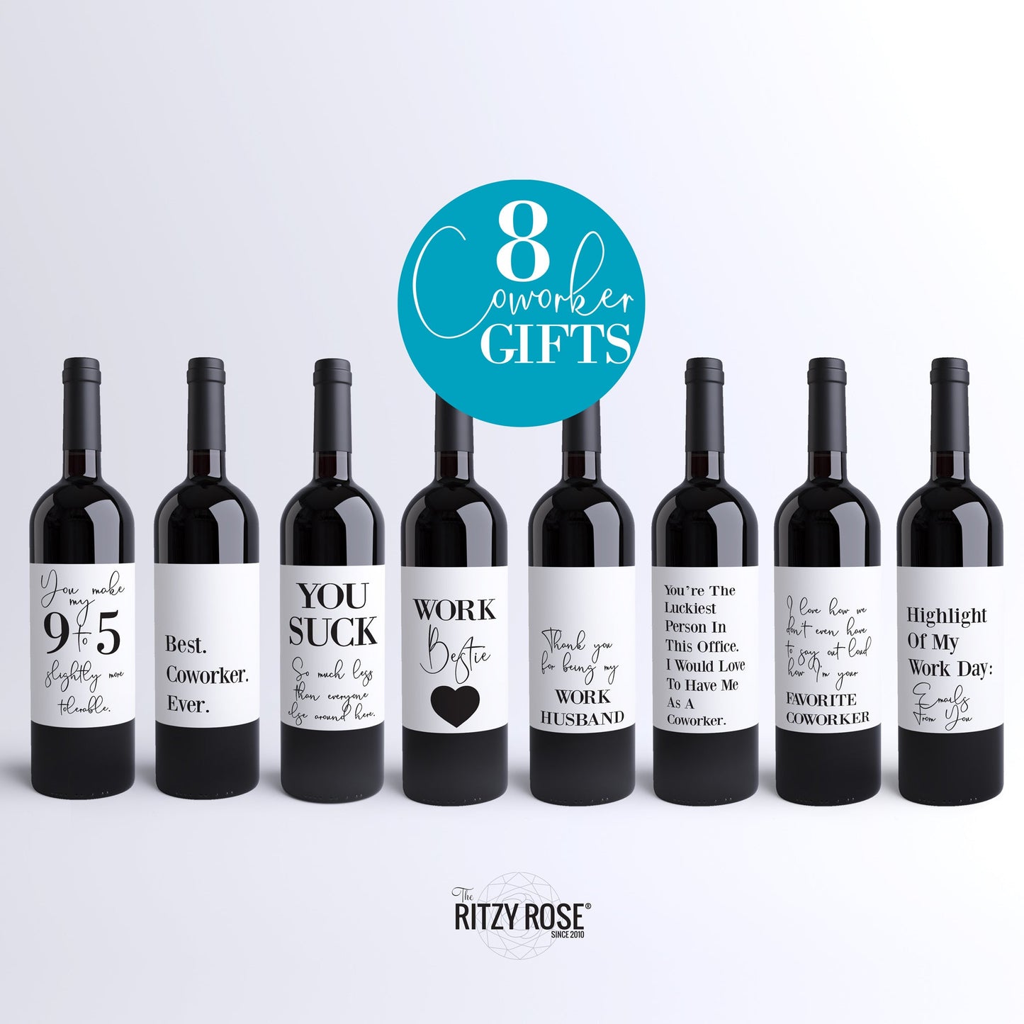 Funny Coworker Wine Labels, Pack of 8