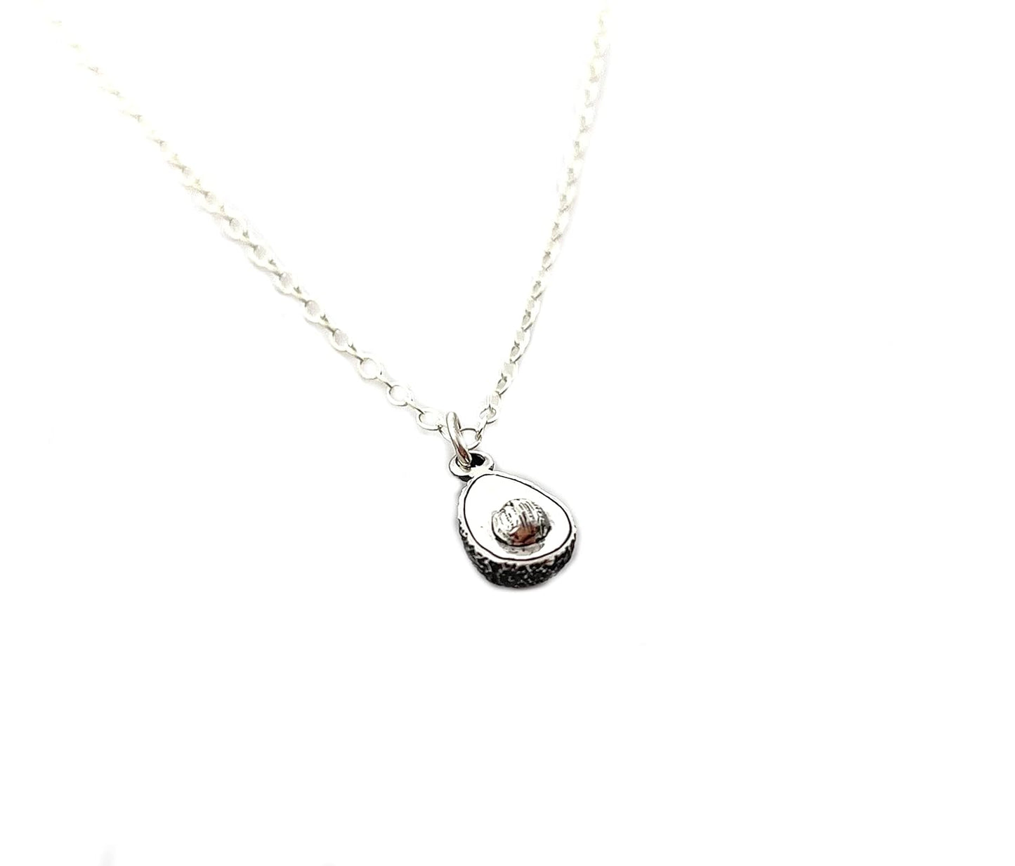Sterling Silver Avocado Charm Necklace – Tiny Food Jewelry, Handmade Gift