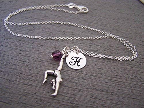 Personalized Gymnast Necklace – Sterling Silver Initial & Birthstone