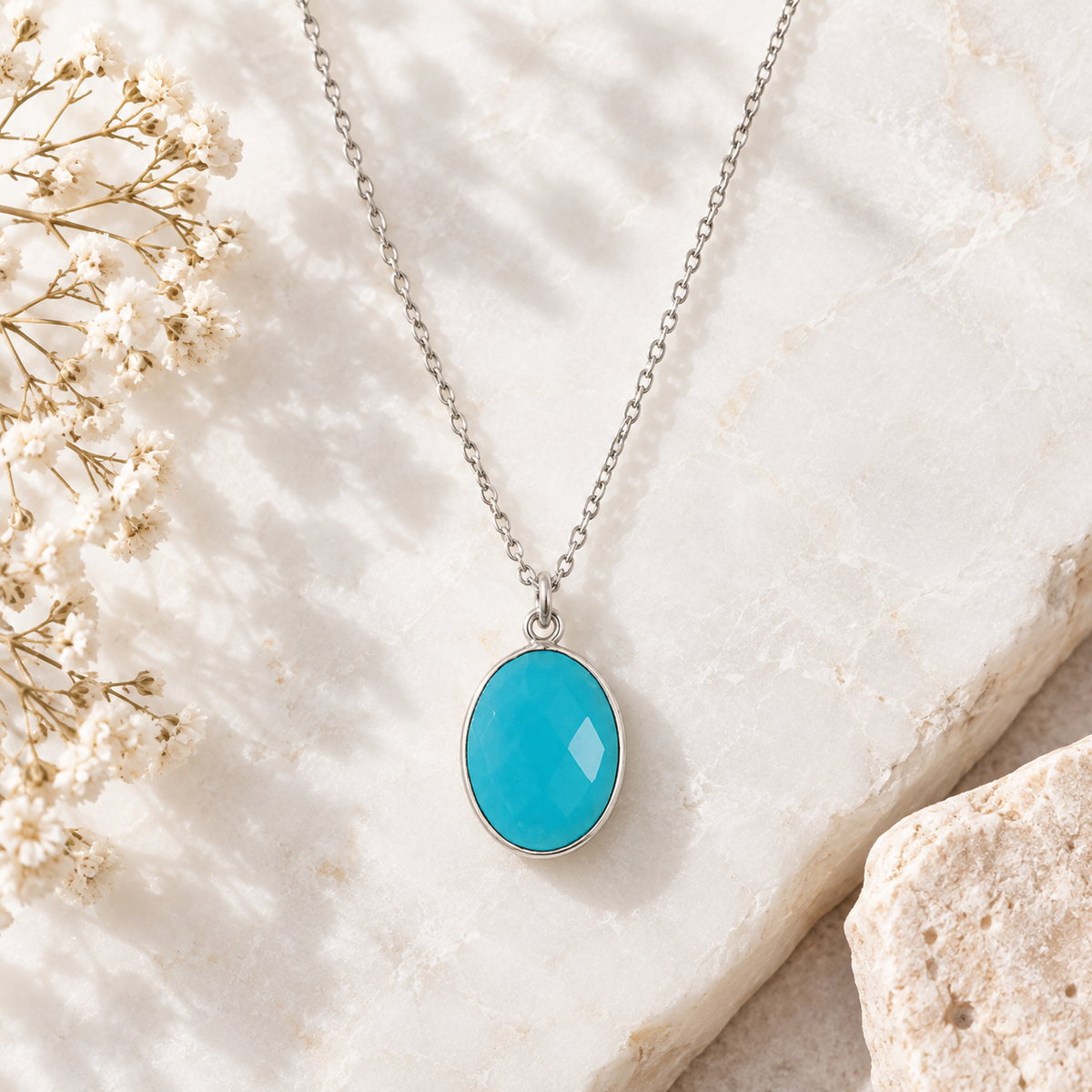 Turquoise Oval Pendant Necklace – Sterling Silver