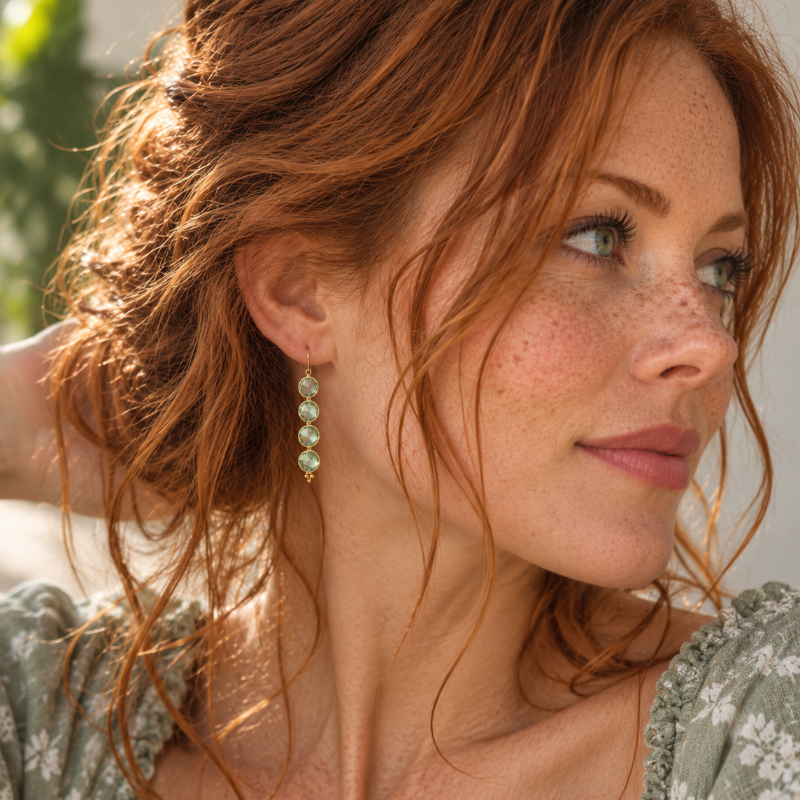 Green Amethyst Triple Drop Earrings – 14k Gold Filled