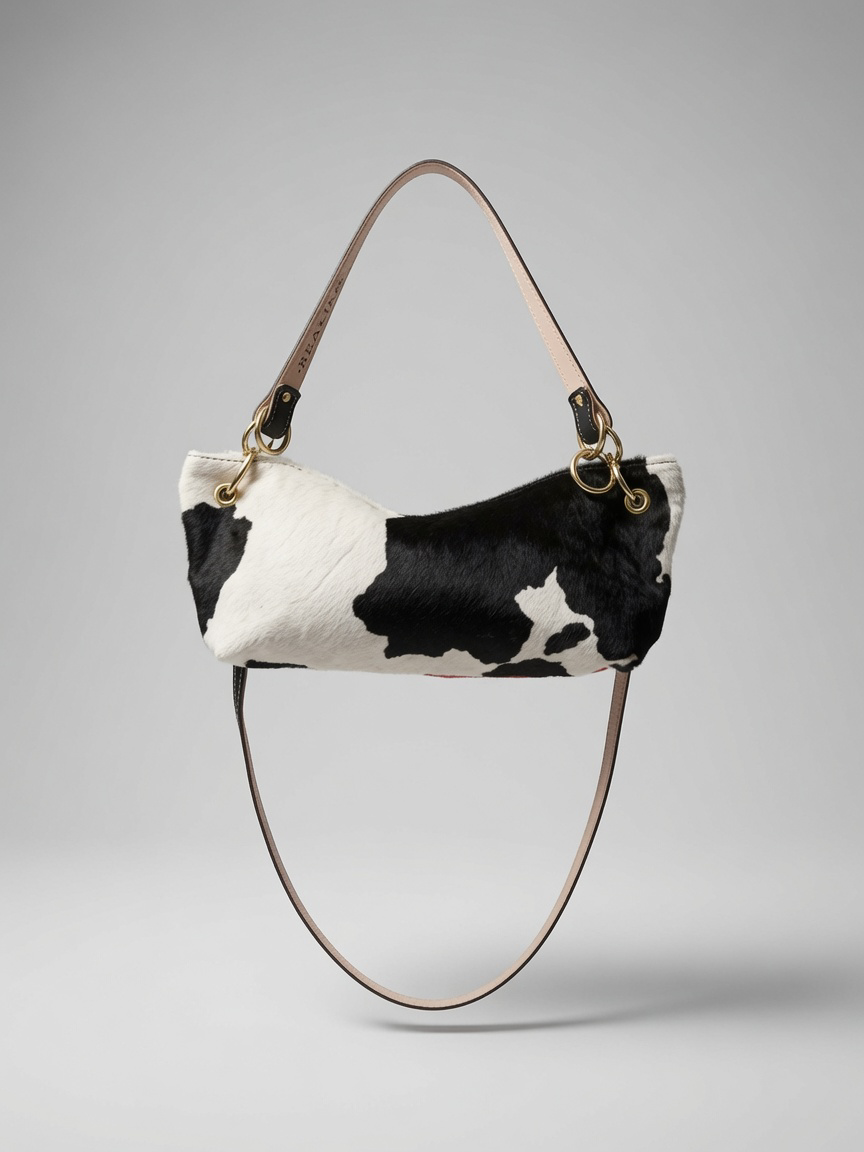 Blair Shoulder Bag, Cow Print Calf Hair-Black Leather