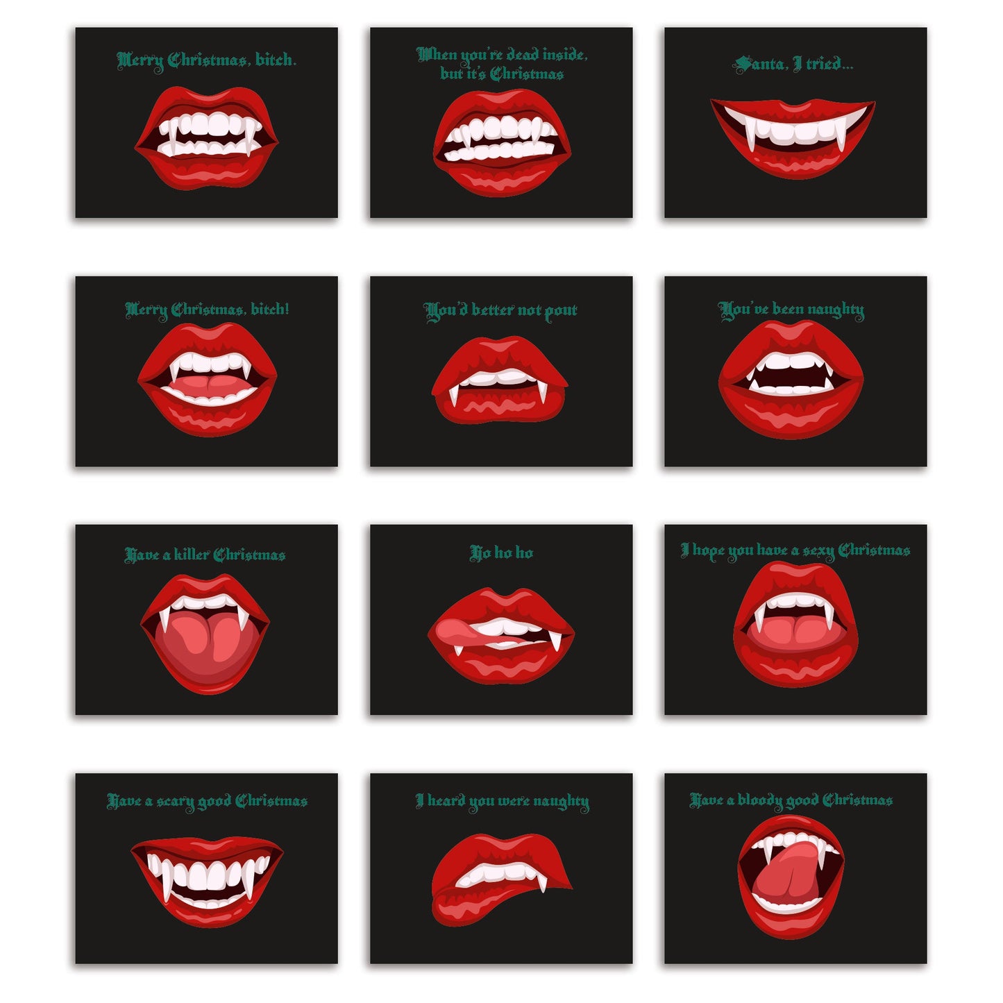 Vampire Fangs Christmas Greeting Cards, Set of 24