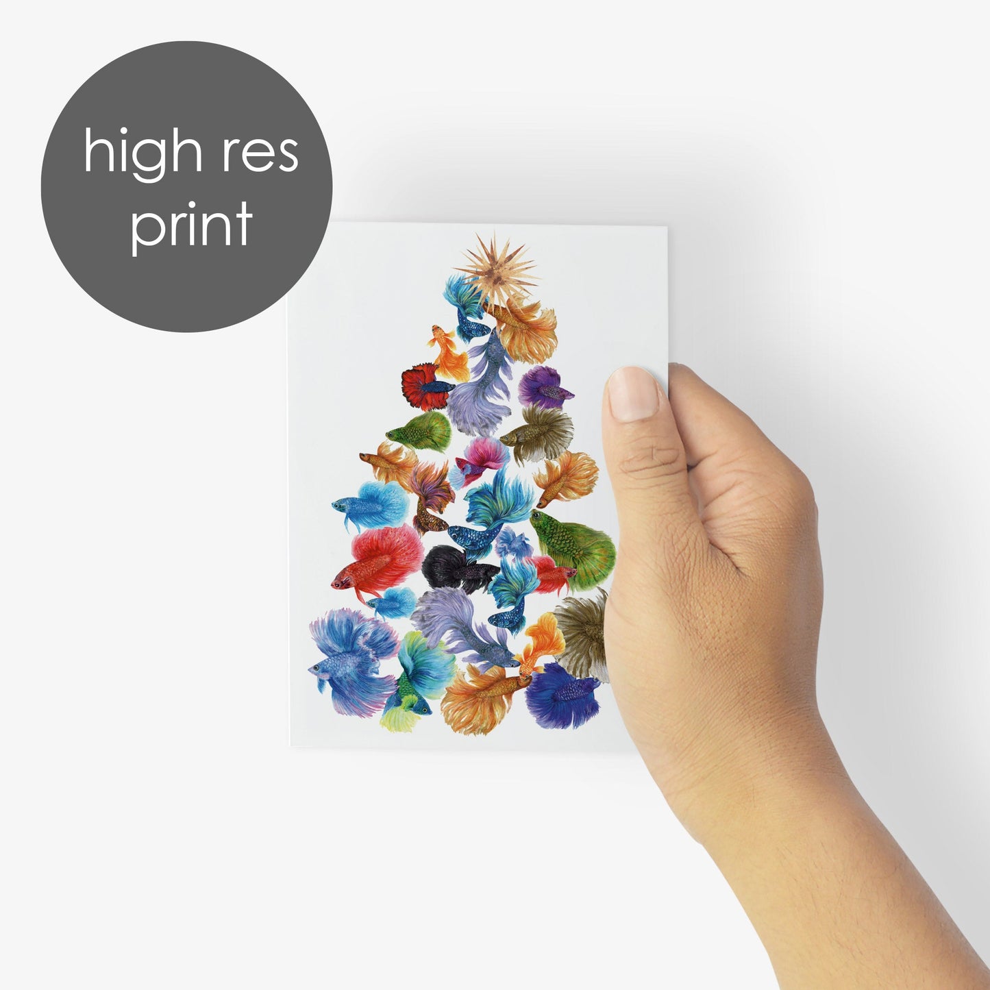 Tropical Fish Christmas Tree Greeting Cards, Set of 24