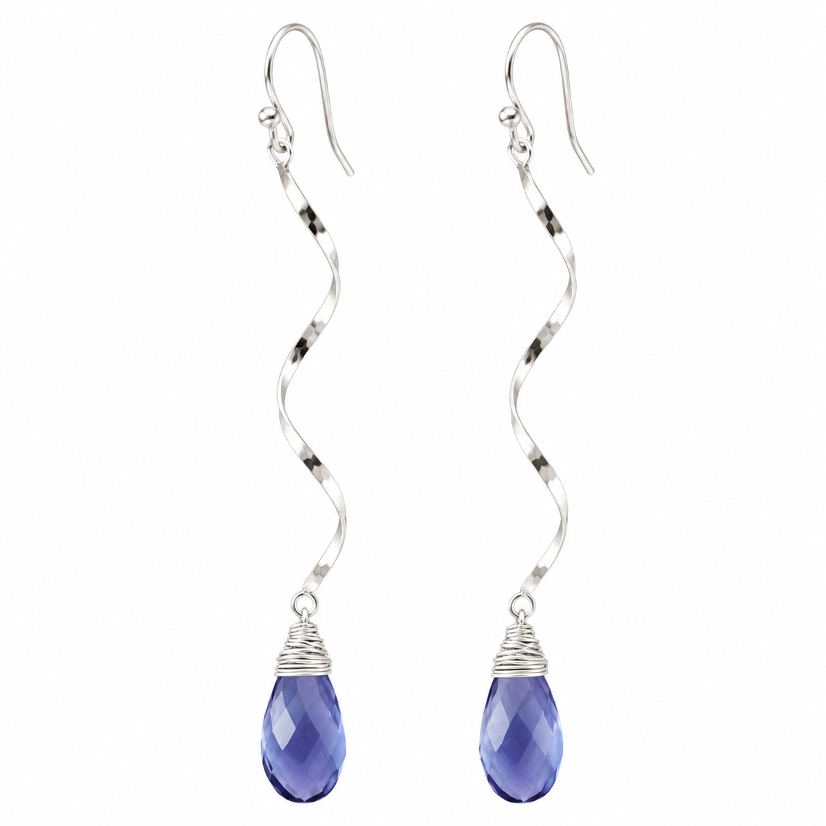Iolite Gemstone Spiral Earrings – Sterling Silver