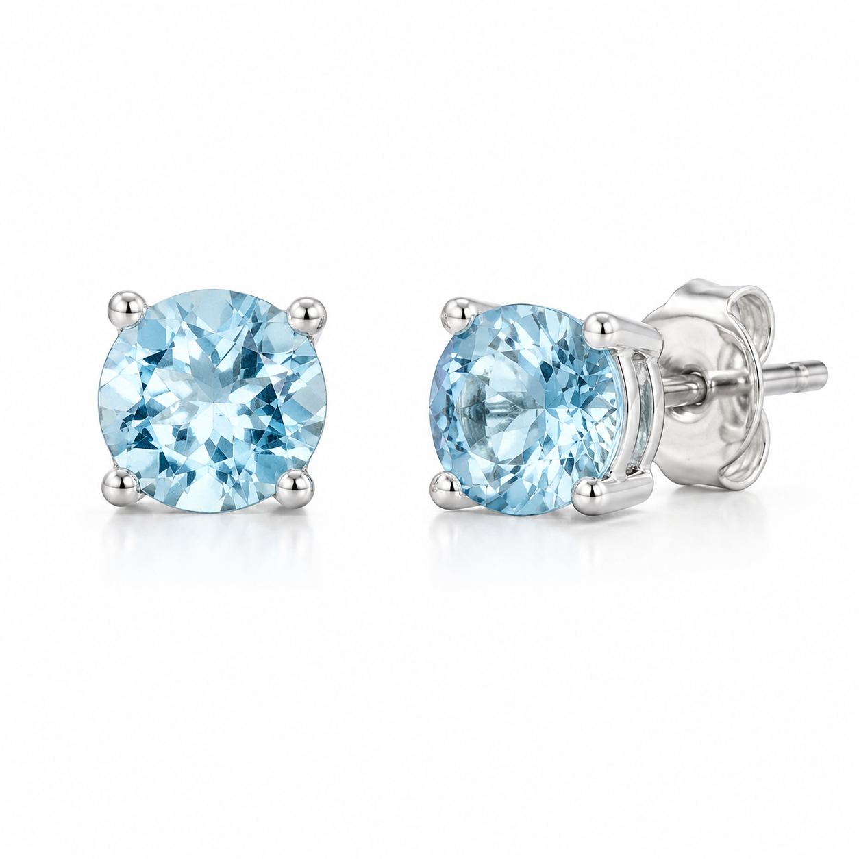 5mm Natural Aquamarine Stud Earrings in 14K White Gold