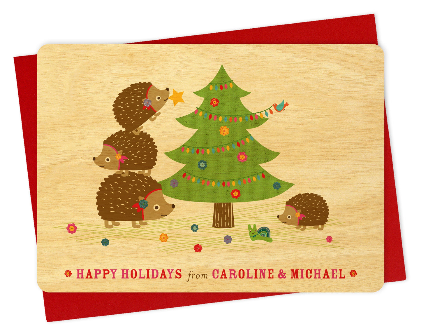 Christmas Hedgies Custom Holiday Card - Wood or Paper