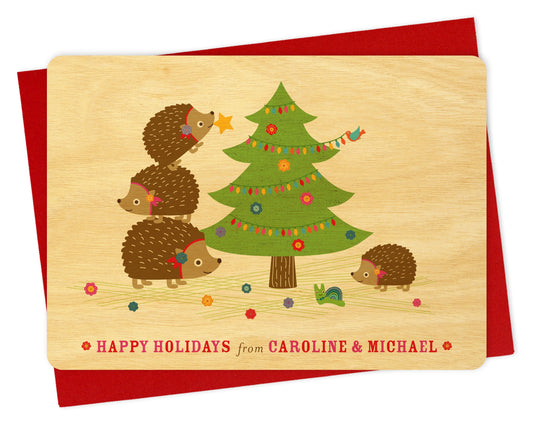 Christmas Hedgies Custom Holiday Card - Wood or Paper