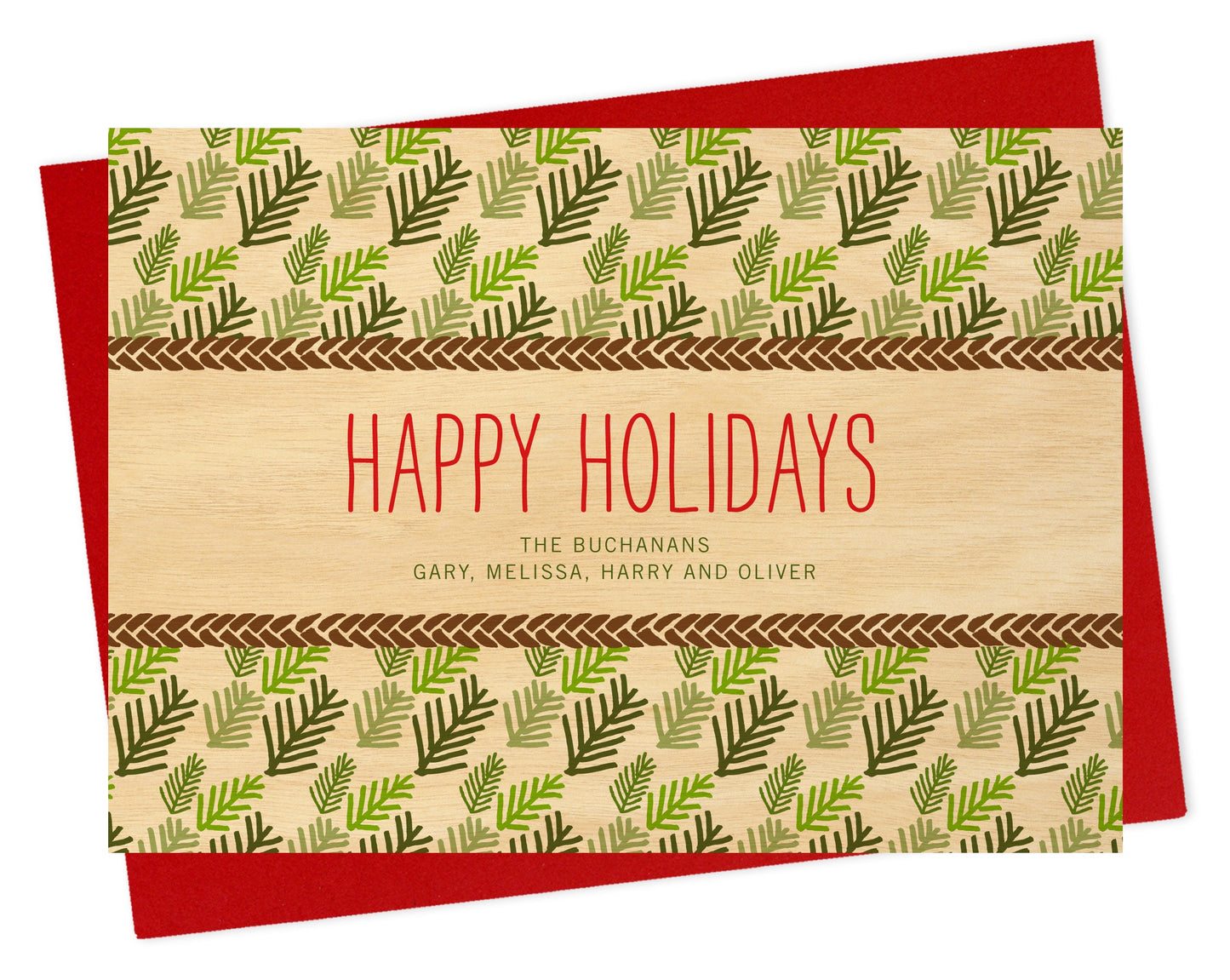 Evergreen Sprigs Custom Holiday Card - Wood or Paper