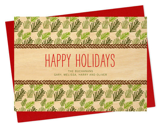 Evergreen Sprigs Custom Holiday Card - Wood or Paper