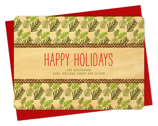 Evergreen Sprigs Custom Holiday Card - Wood or Paper