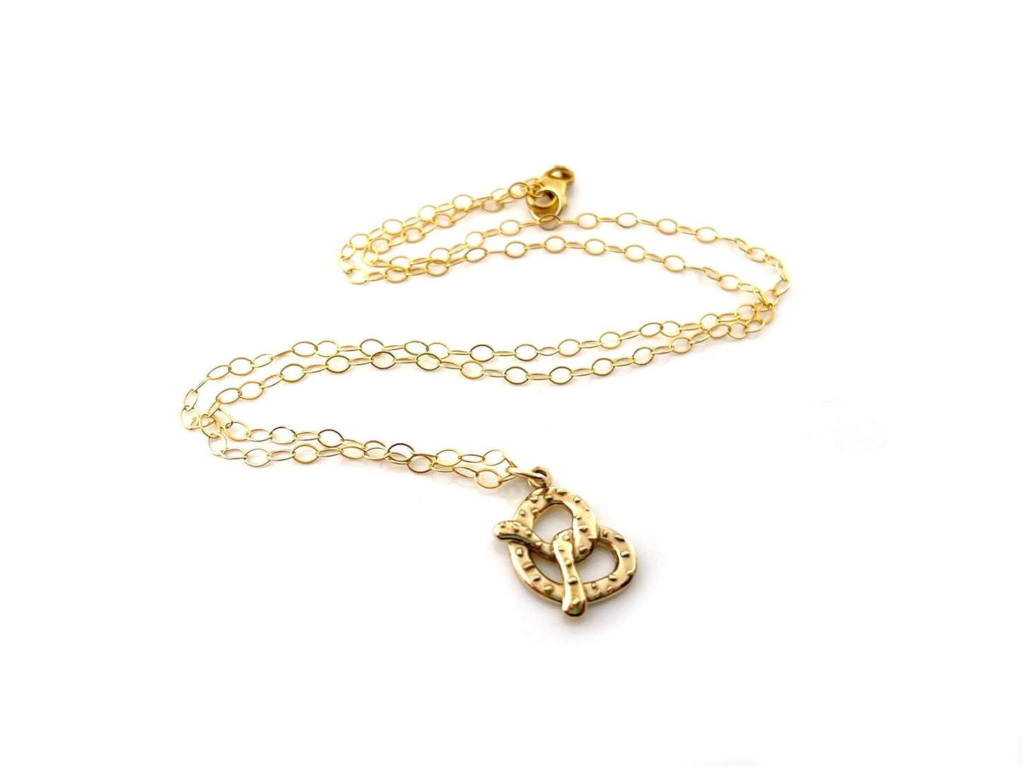 Dainty Pretzel Charm Necklace – 14k Gold Filled Chain | Handmade Foodie Gift