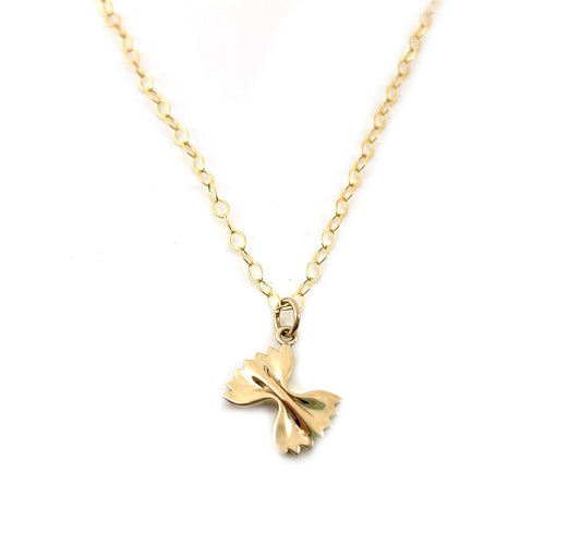 Dainty Bowtie Pasta Charm Necklace – 14k Gold Filled | Handmade Foodie Gift