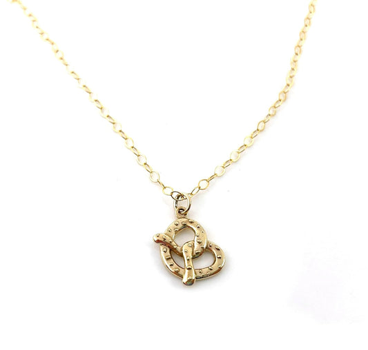 Dainty Pretzel Charm Necklace – 14k Gold Filled Chain | Handmade Foodie Gift