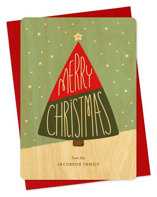 Starry Tree Custom Holiday Card - Wood or Paper