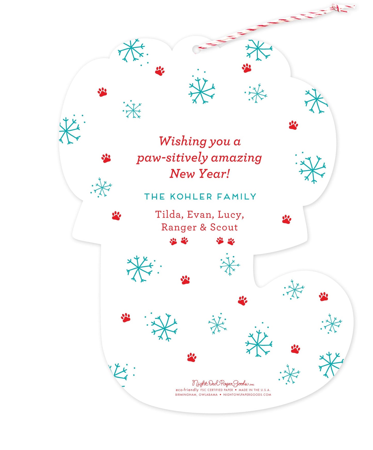 Dog Stocking Custom Holiday Ornament Card - Wood or Paper