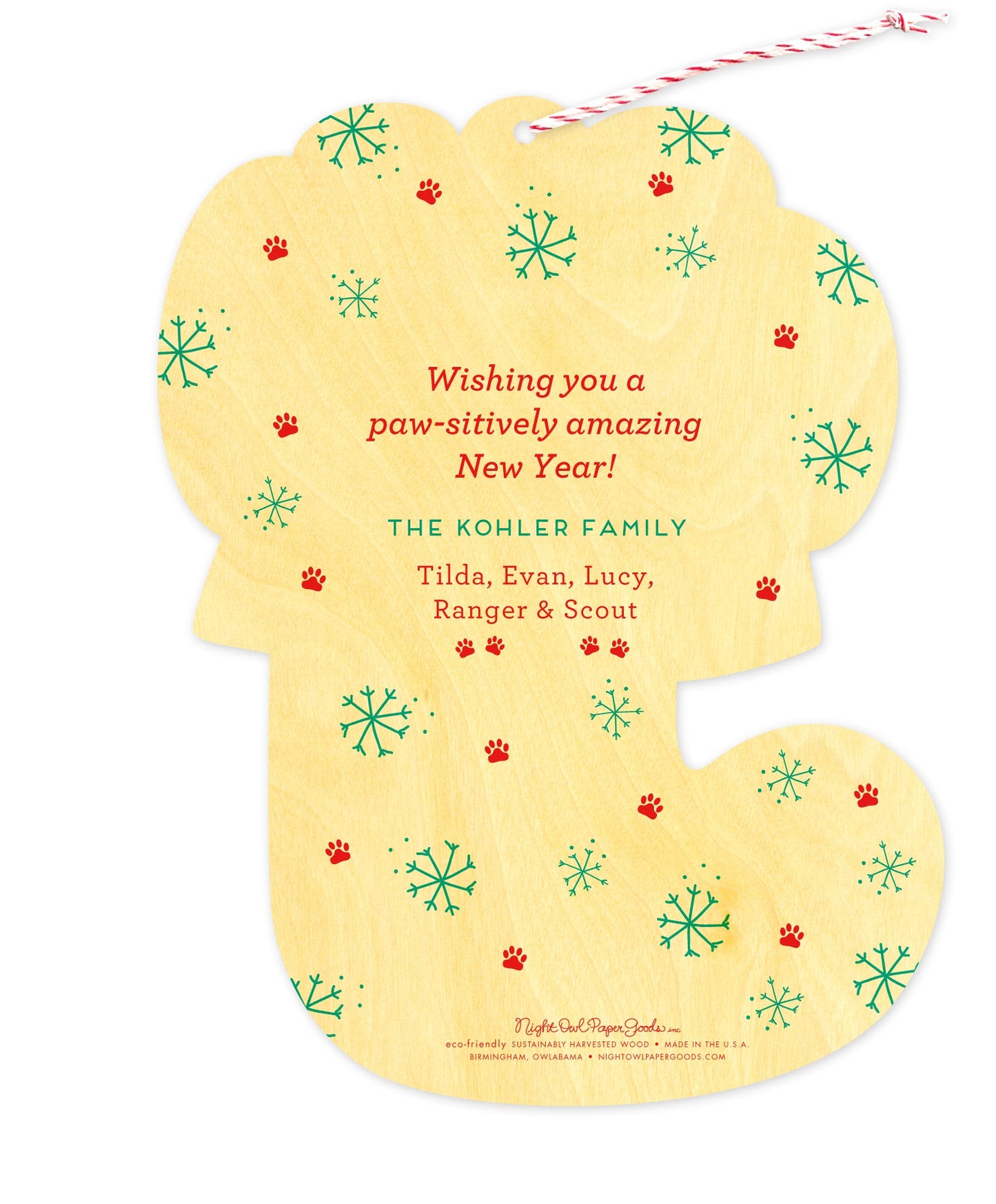 Dog Stocking Custom Holiday Ornament Card - Wood or Paper