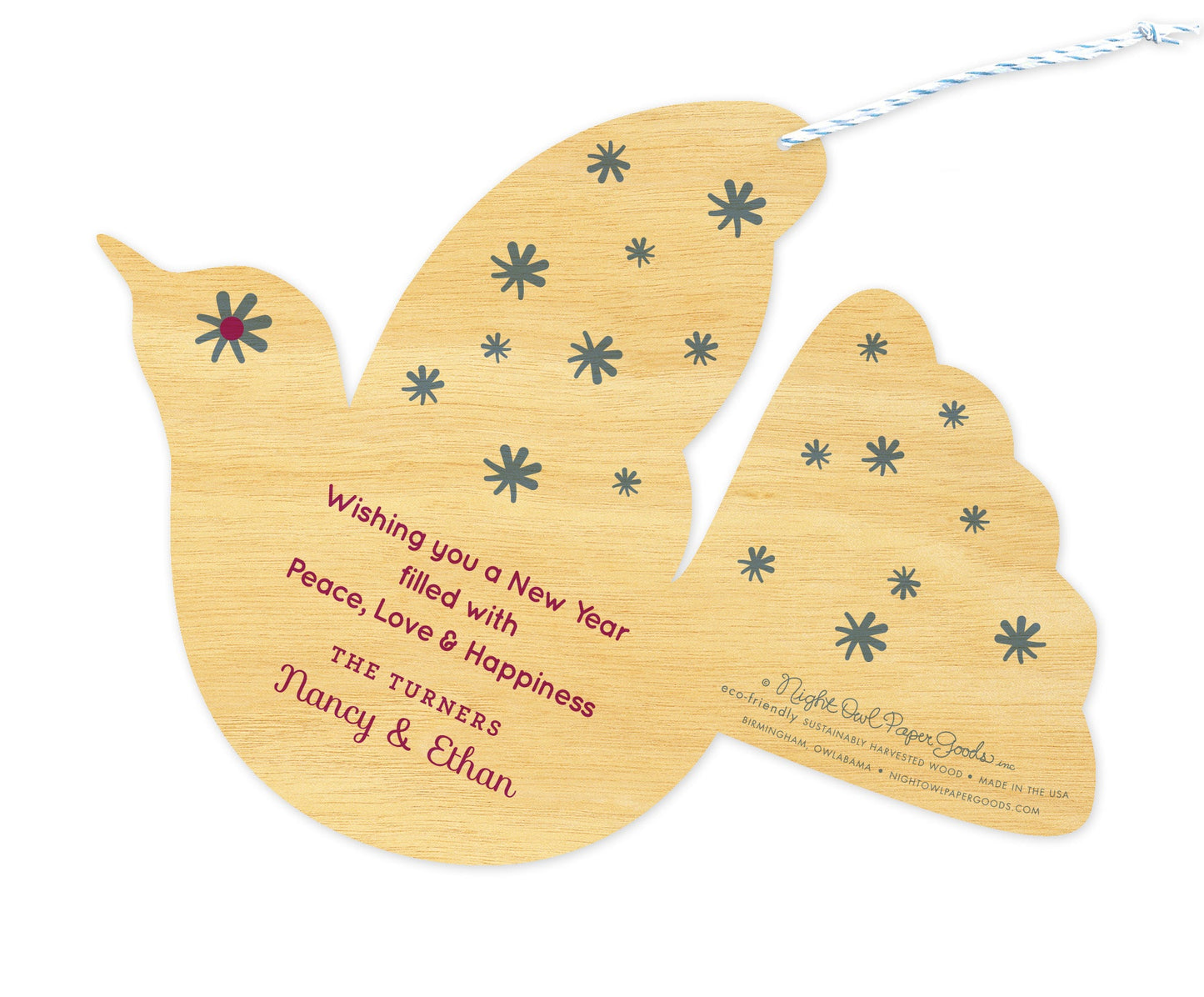 Rainbow Dove Custom Holiday Ornament Card - Wood or Paper