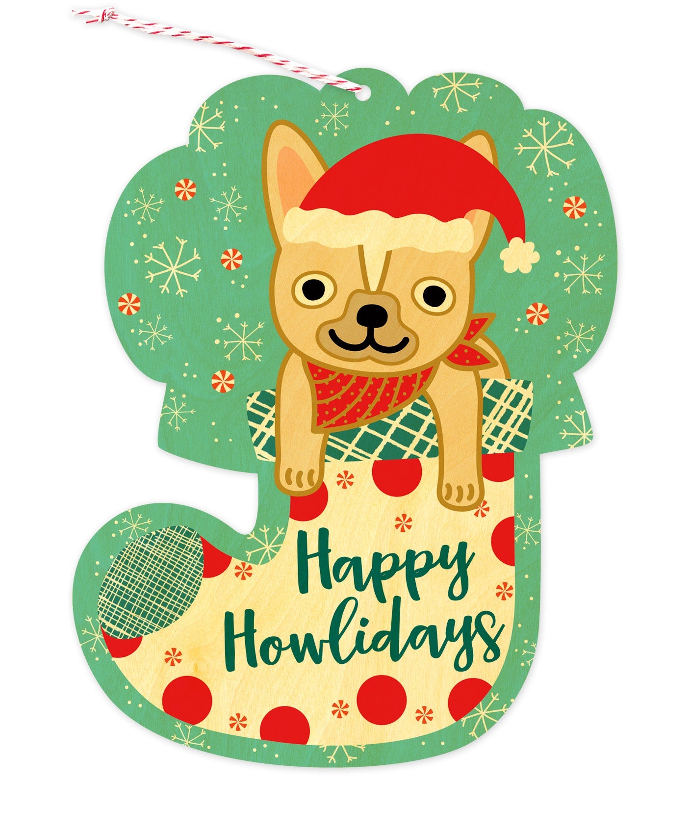 Dog Stocking Custom Holiday Ornament Card - Wood or Paper