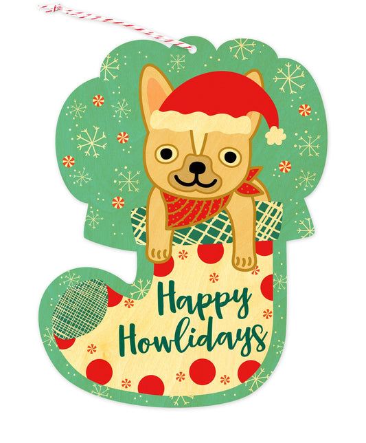 Dog Stocking Custom Holiday Ornament Card - Wood or Paper