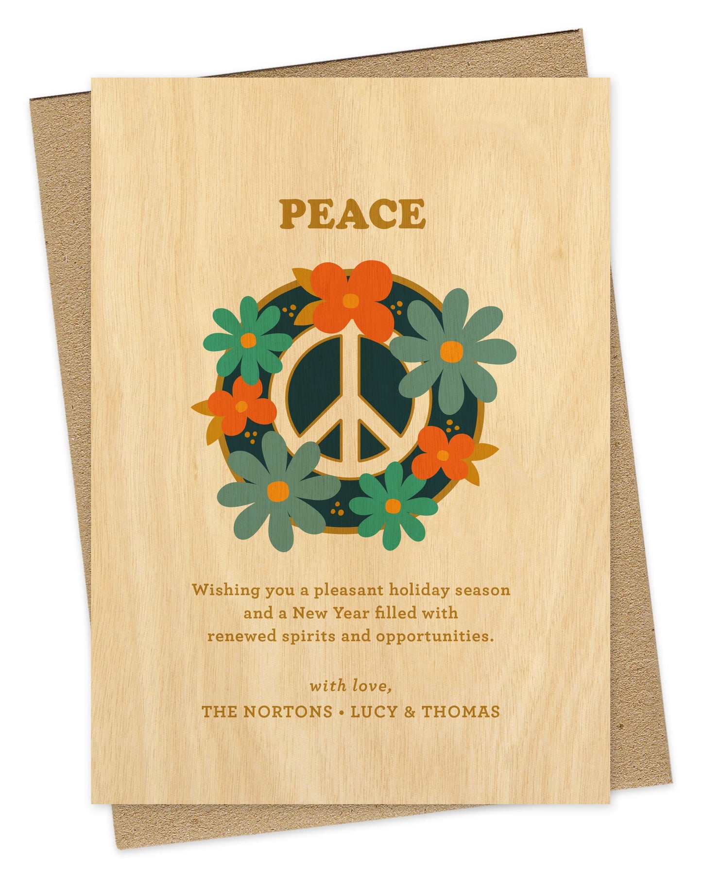 Peace Flowers Bright Custom Holiday Card - Wood or Paper