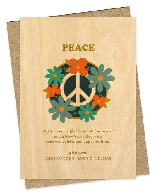 Peace Flowers Bright Custom Holiday Card - Wood or Paper