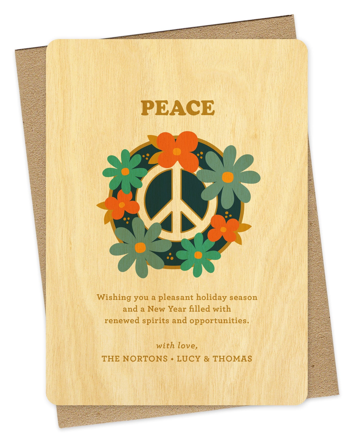 Peace Flowers Bright Custom Holiday Card - Wood or Paper