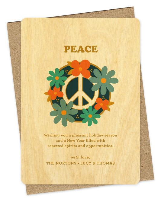 Peace Flowers Bright Custom Holiday Card - Wood or Paper