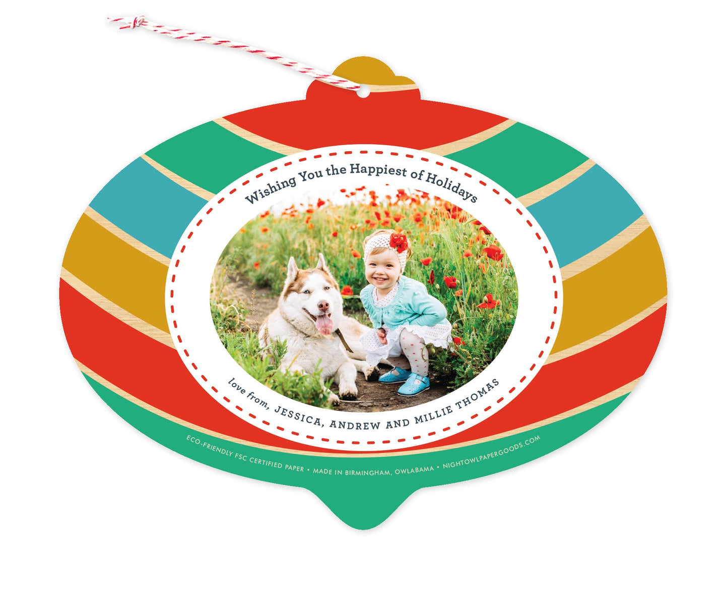 Merry Bulb Custom Holiday Ornament Card - Wood or Paper