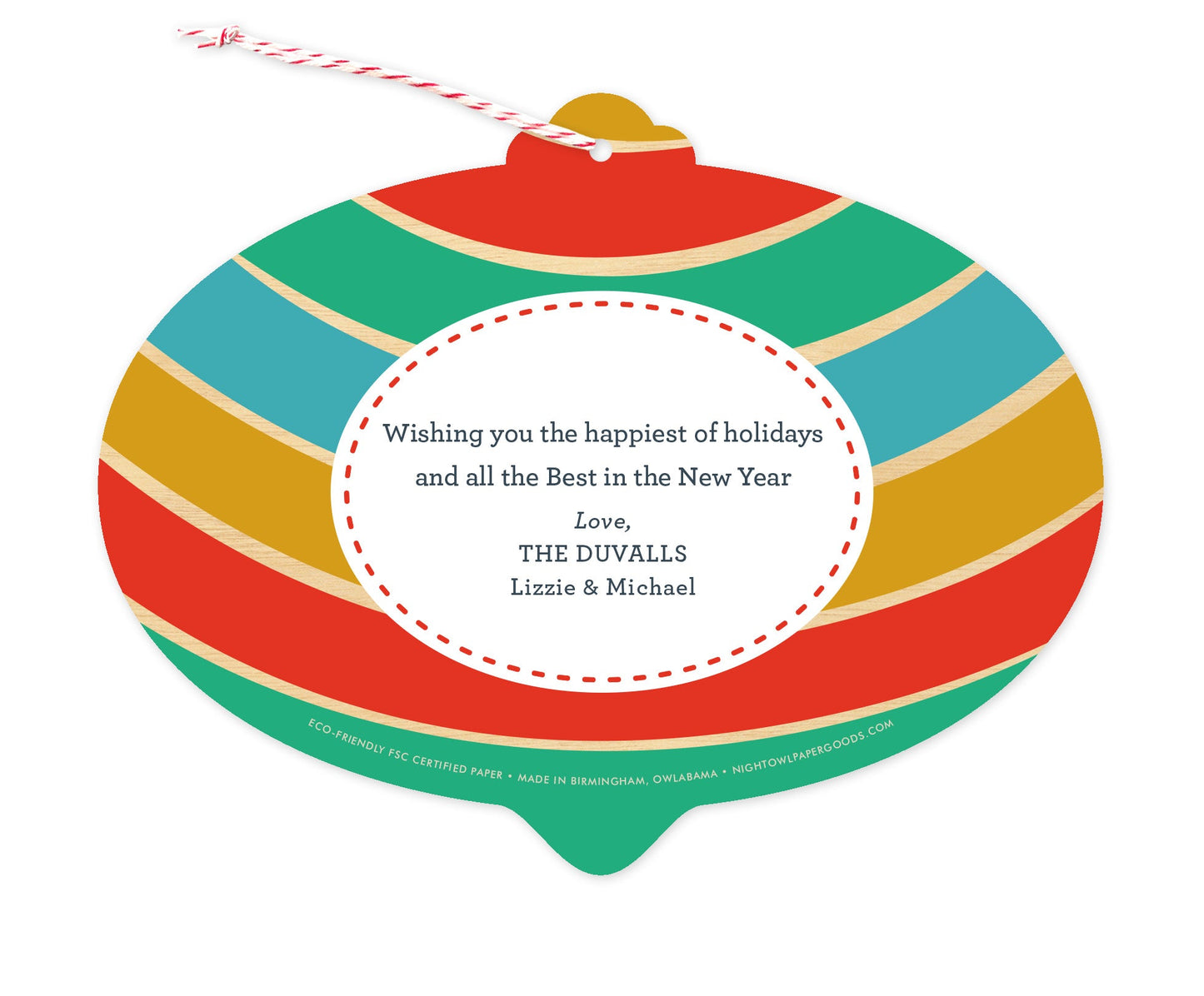 Merry Bulb Custom Holiday Ornament Card - Wood or Paper