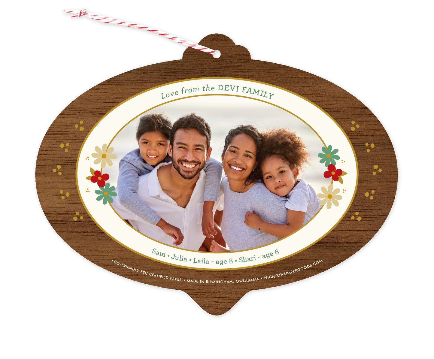 Peace Bulb Walnut Custom Holiday Ornament Card - Wood or Paper