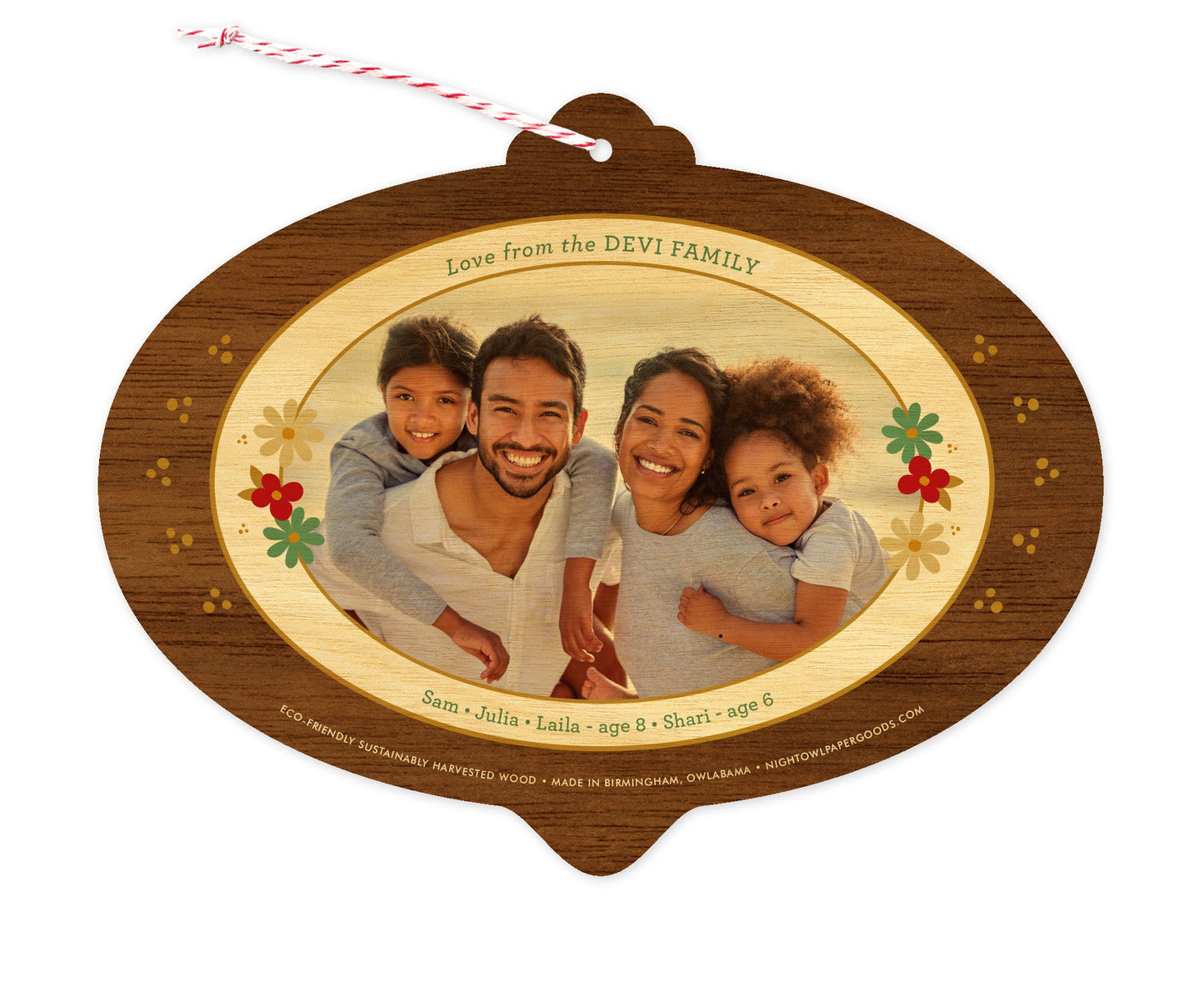 Peace Bulb Walnut Custom Holiday Ornament Card - Wood or Paper
