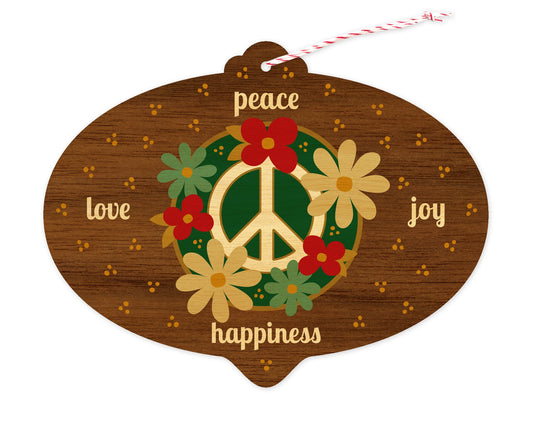 Peace Bulb Walnut Custom Holiday Ornament Card - Wood or Paper